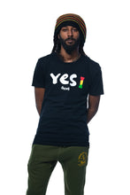 Load image into Gallery viewer, Cooyah Jamaica. Men&#39;s short sleeve tee with Yes I graphic. Black t-shirt screen printed in rasta colors. Reggae style. Jamaican clothing band. IRIE
