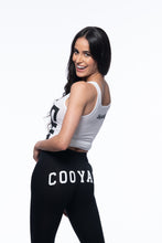 Load image into Gallery viewer, Cooyah Jamaica.  Women&#39;s black dancehall leggings with white tank top.  Jamaican reggae clothing brand.
