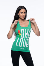 Load image into Gallery viewer, Cooyah Jamaica.  Women&#39;s One Love Tank Top in green.  Screen printed reggae style graphics in rasta colors.  Jamaican clothing brand.
