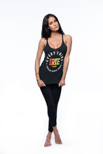 Load image into Gallery viewer, Cooyah Jamaica Everything Irie womens racerback tank top screen printed with reggae colors. Jamaican beachwear clothing brand.
