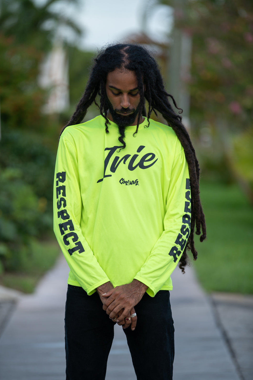 Cooyah Jamaica Irie Yard Long Sleeve UPF 50+ Dri-Fit Sun Shirt.  Jamaican beachwear clothing.