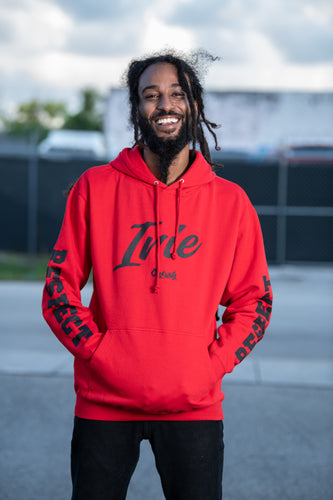 Red hoodie with Irie graphic by Cooyah the Premium Caribbean clothing brand.