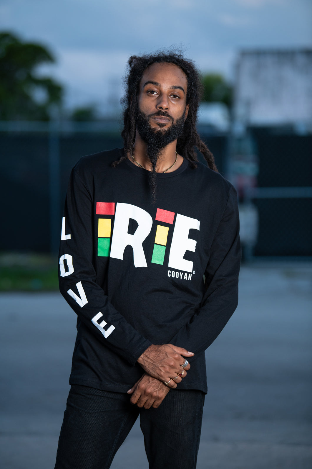 Classic Irie long sleeve men's t-shirt  by Cooyah Clothing.  Screen printed on the front, sleeve, and back.  Available worldwide. 