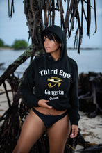 Load image into Gallery viewer, Cooyah Jamaica. Women&#39;s black Third Eye Gangsta pullover hoodie. Jamaican clothing brand.
