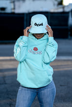 Load image into Gallery viewer, Cooyah Jamaica women&#39;s Embroidered Rose Hoodie in mint green. Floral design, Jamaican streetwear clothing.
