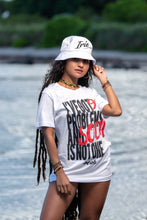 Load image into Gallery viewer, Cooyah Jamaica. I&#39;ve Got 99 Problems and Soca is Not One. Women&#39;s Ringspun cotton, short sleeve graphic tee in white. Jamaican clothing brand.
