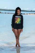 Load image into Gallery viewer, Cooyah Jamaica. Women&#39;s long sleeve Rasta Lion black Tee Shirt, Ring Spun, Crew Neck, Jamaican beachwear clothing - Reggae Style, IRIE
