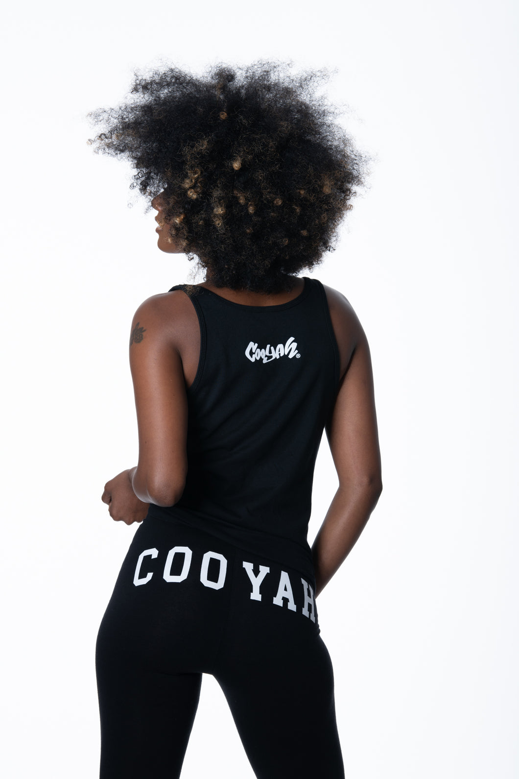 Cooyah Jamaica Women's black leggings with screen pirnted graphic, Athleisure, Jamaican Street Dance Wear clothing Dancehall Style, IRIE -