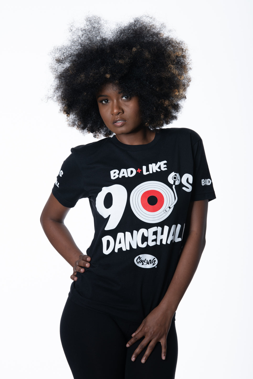 Cooyah Jamaica.  Bad Like 90's Dancehall graphic tee in black.  Soft, ringspun cotton.  Jamaican clothing brand since 1987.