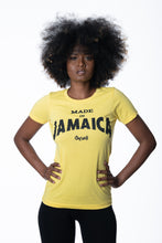Load image into Gallery viewer, Cooyah Made in Jamaica women&#39;s fitted t-shirt with black graphic screen printed on the front.
