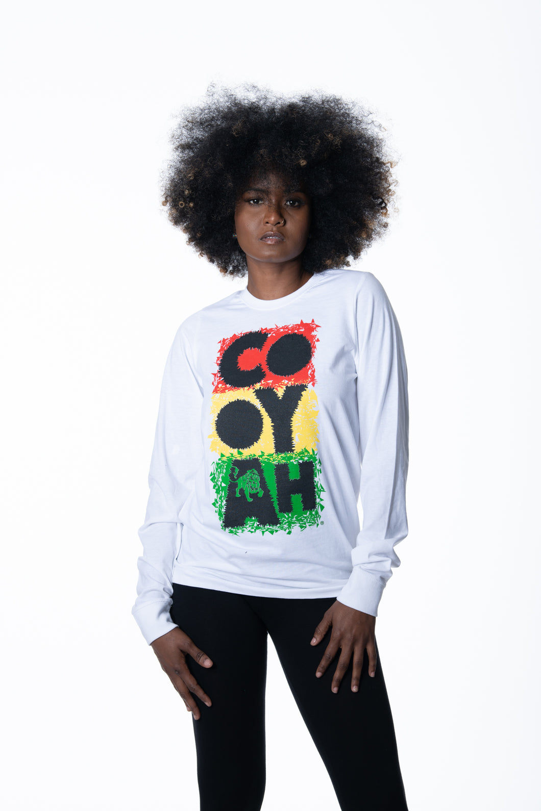 Cooyah Jamaica long sleeve Women's white Tee Shirt, Rasta colors,  Ring Spun, Crew Neck, Street Wear Reggae Style, IRIE
