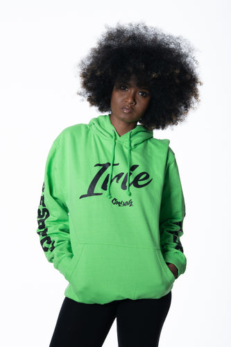 Cooyah Jamaica. Women's  Irie lime green pullover hoodie.  Jamaican streetwear clothing.
