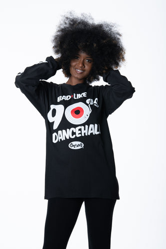 Cooyah Jamaica long sleeve Women's black Tee Shirt,  Ring Spun, Crew Neck, Street Wear Reggae Style, Bad Like 90's Dancehall 