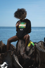 Load image into Gallery viewer, Cooyah Jamaica women&#39;s hoodie in black. Featuring a Jamaican Flag graphic.  Reggae Caribbean clothing brand.
