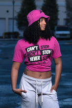Load image into Gallery viewer, Cooyah pink t-shirt with Can&#39;t Stop Won&#39;t Stop graphic

