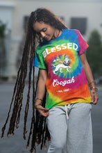 Load image into Gallery viewer, Cooyah Blessed Rasta Lion Tie-Dye Tee for women.  Reggae clothing brand established in 1987.  IRIE
