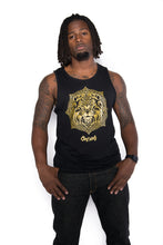 Load image into Gallery viewer,   Level up your look with the Cooyah men&#39;s Lion Mandala tank top! This stylish design features a screen-printed metallic gold lion on both the front and back. 

