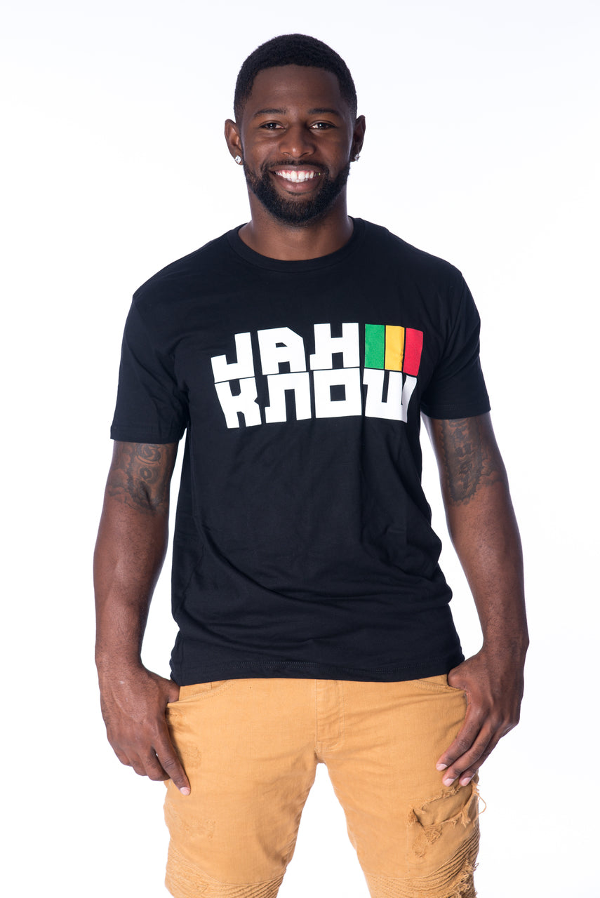 Jah Know by Cooyah Clothing. Reggae T-shirt with rasta color graphics.  Worldwide shipping