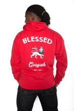 Load image into Gallery viewer, Red men&#39;s hoodie with Blessed Lion graphic by Cooyah Clothing.

