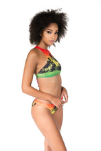 Load image into Gallery viewer, Cooyah Jamaica. Women&#39;s Reggae style Bikini with red, yellow, and green tropical palm tree design. 2 piece swimwear. Jamaican beachwear clothing brand.
