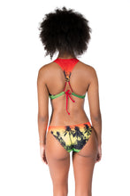 Load image into Gallery viewer, Cooyah Jamaica. Women&#39;s Reggae style Bikini with red, yellow, and green topical palm tree design. 2 piece swimwear. Jamaican beachwear clothing brand.

