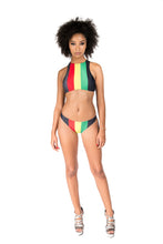 Load image into Gallery viewer, Cooyah Jamaica. Women&#39;s 2 piece bikini set in reggae colors. Jamaican beachwear clothing brand.
