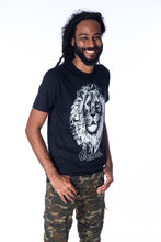 Load image into Gallery viewer, Happiness is a Cooyah Rasta Lion Graphic Tee screen printed on a soft, 100% ringspun cotton black crew-neck t-shirt.  IRIE
