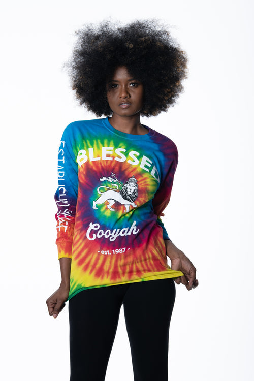 Cooyah Blessed Rasta Lion Long Sleeve Tie-Dye women's Top