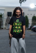 Load image into Gallery viewer, Cooyah Clothing.  Is Jamaica a Real Place?  Women&#39;s screen printed graphic tees in black.  
