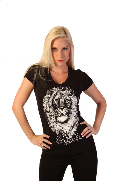 Cooyah Jamaica. Women's rasta lion t-shirt screen printed on soft, 100% ringspun cotton. We are a Jamaican owned reggae clothing brand since 1987.  IRIE