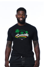 Load image into Gallery viewer, Cooyah Clothing Cannabis Beach Club men&#39;s kush t-shirt in black.  Short sleeve, crew neck, ringspun cotton.  Jamaican streetwear clothing.
