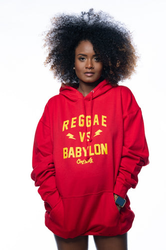 The original Reggae VS Babylon Pullover Hoodie by Cooyah Clothing. Women's Jamaican streetwear brand. IRIE
