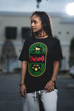 Load image into Gallery viewer, Cooyah Jamaica. Ethiopia short sleeve graphic tee screen printed in rasta colors. Black, crew neck, soft, ringspun cotton. Jamaican clothing brand.
