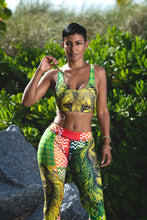Load image into Gallery viewer, Cooyah Jamaica Reggae Athleisure Streetwear leggings.  Lion design in red, gold, and green rasta colors.
